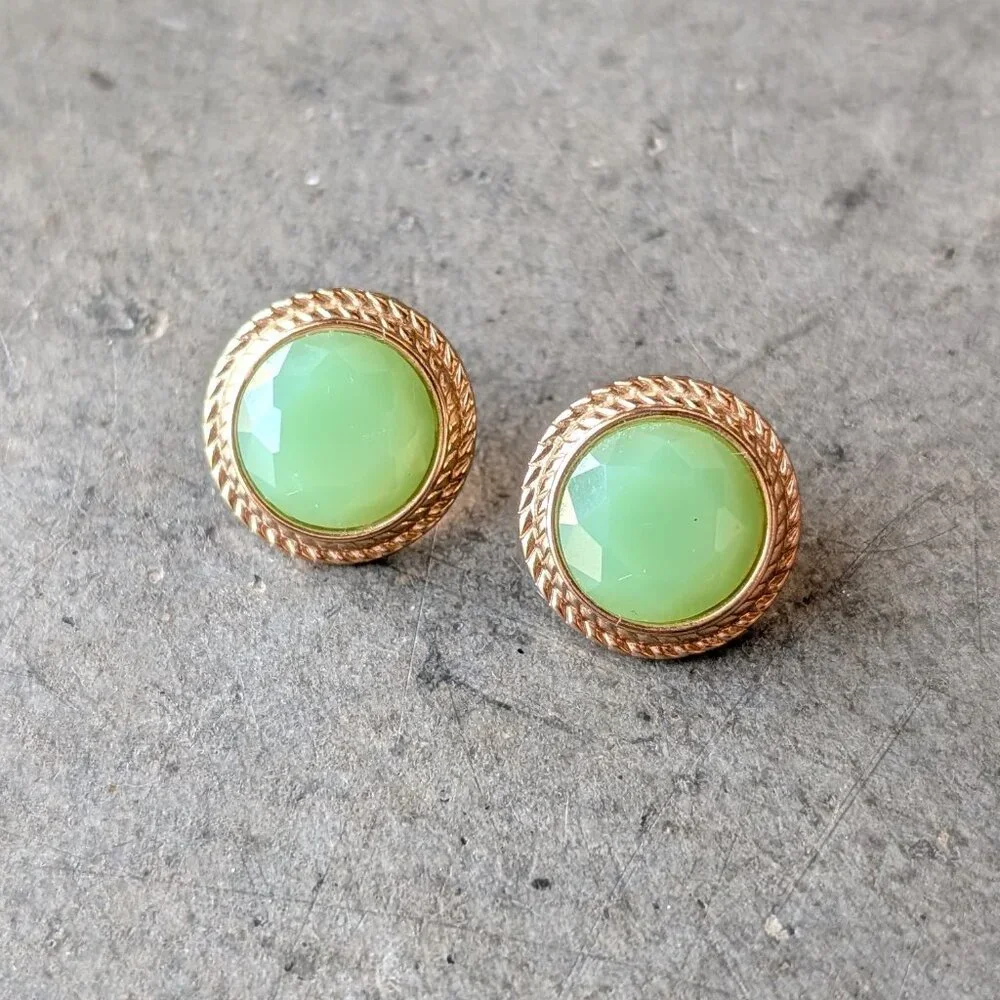 Set of Three Coral, Teal, Leaf Gold Post Earrings